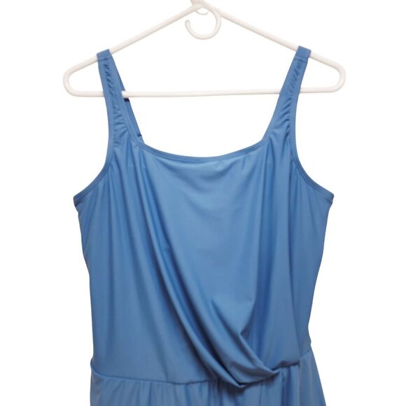 Blue One-Piece Swim Dress With Adjustable Straps & Built-In Bottoms Size L - Picture 6 of 10